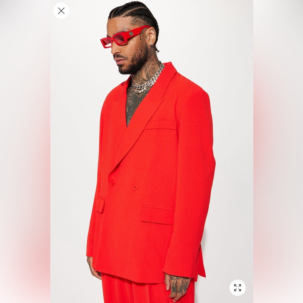 Fashion Nova Men's Bold Red Double-Breasted Blazer